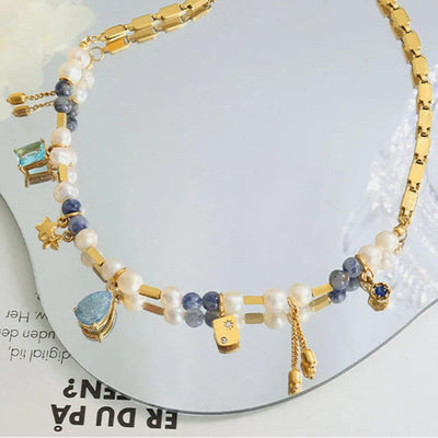Natural stone freshwater pearl necklace necklace collarbone chain for girls