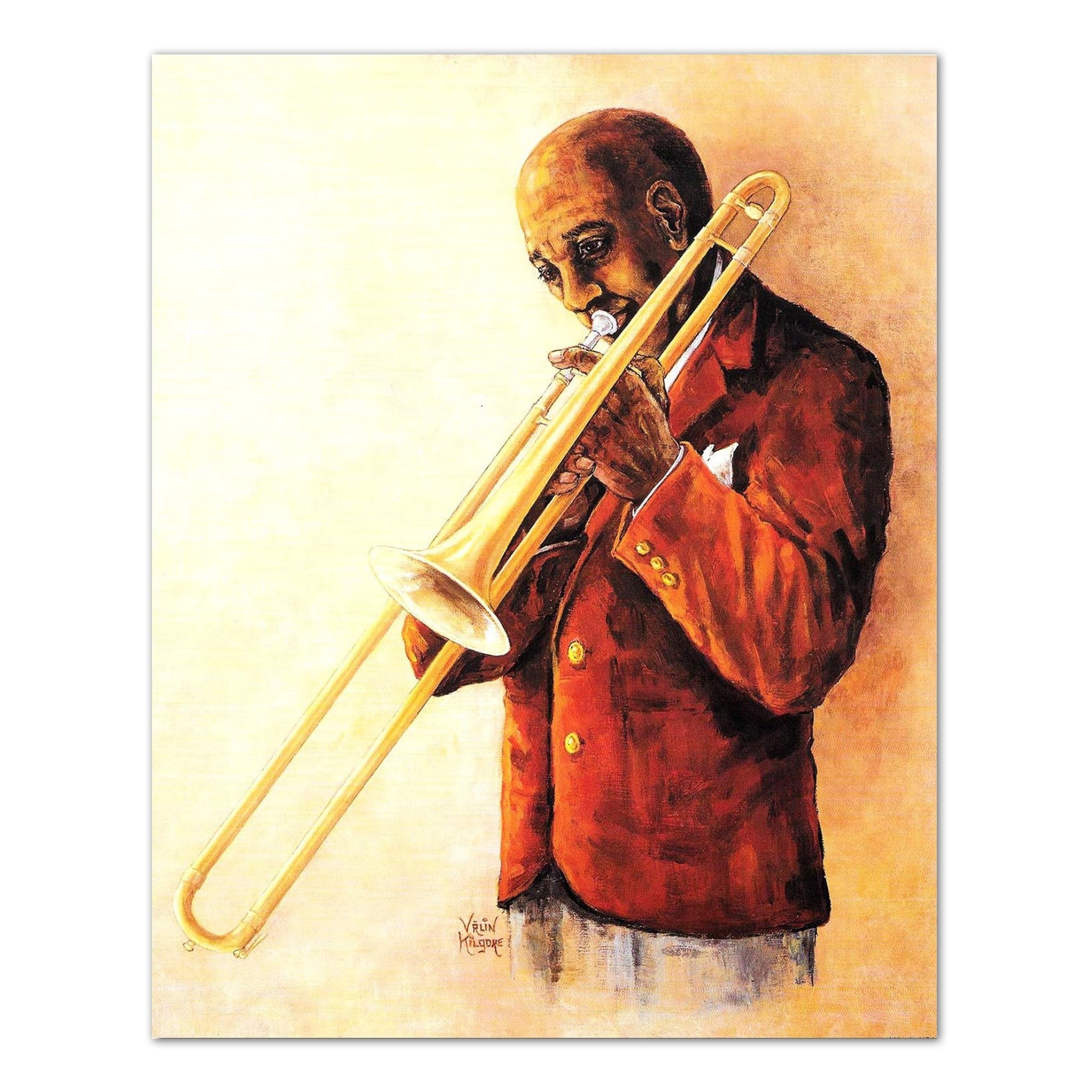 Jazz Trombone Art - African American Jazz Musician 8x10 Art Print Ready to Frame