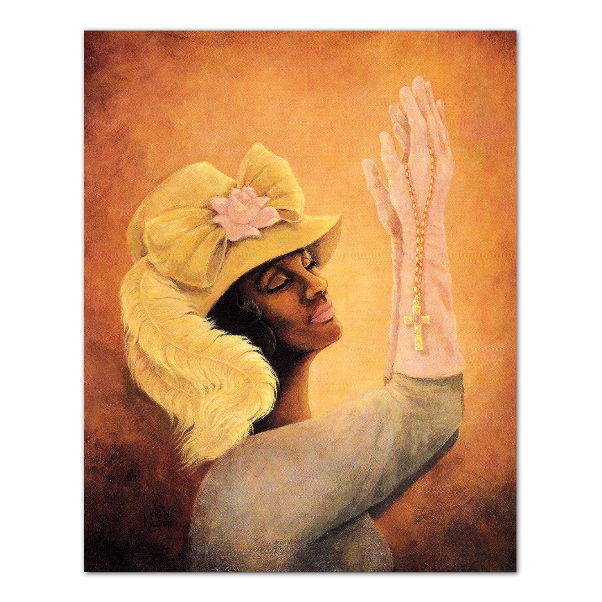 African American Art Print – Black Woman Feather Hat 8x10 Religious Wall Decor