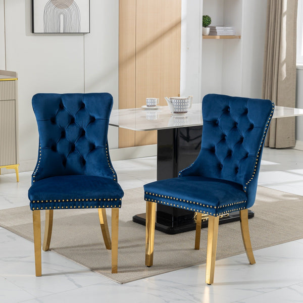 Nikki Collection Modern Tufted Solid Wood Velvet Upholstered Dining Chair with Gold Legs