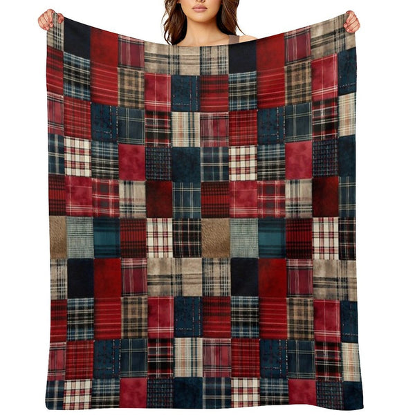 Cozy Multicolor Plaid Flannel Patchwork Wrinkle-free Throw Blanket