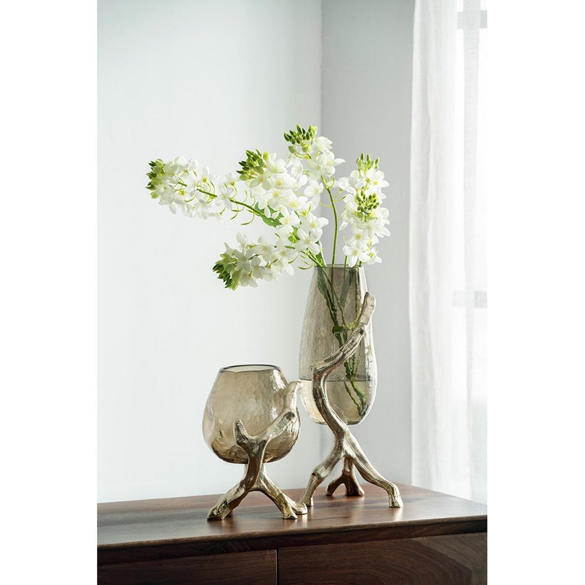 Modern Gold Glass Vase with Metal Stand