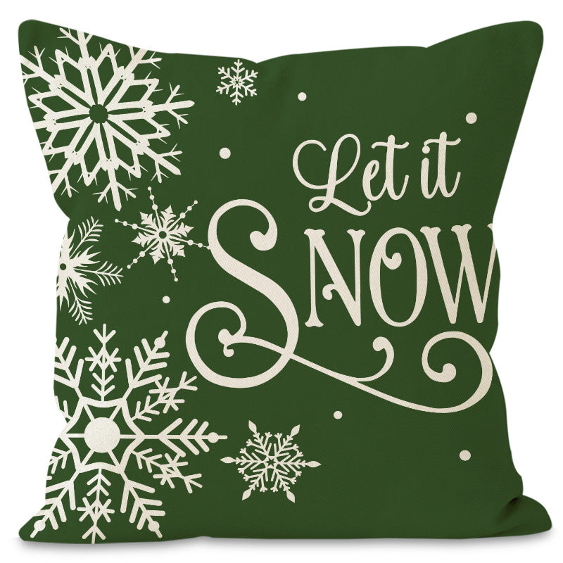 Green Christmas Pillow Cover Linen Printed Pillow Cover Holiday Living Room Bedroom Decoration Cushion Cover