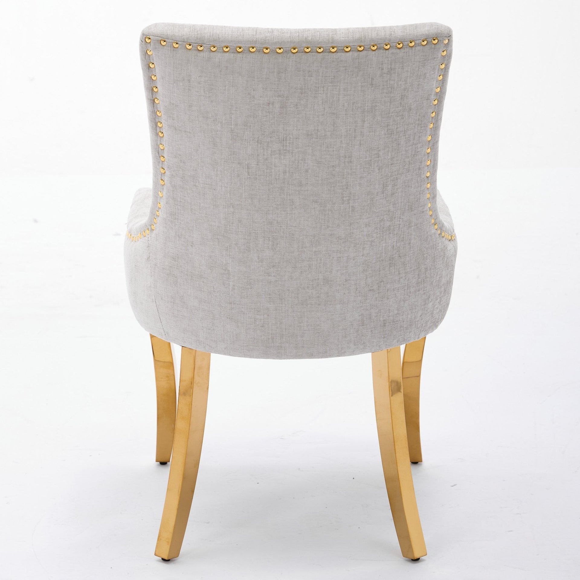 Chenille Dining Chairs Modern Style with Curved Gold-Plated Legs & Rivet Trim