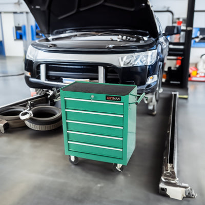 5 DRAWERS MULTIFUNCTIONAL TOOL CART WITH WHEELS-GREEN