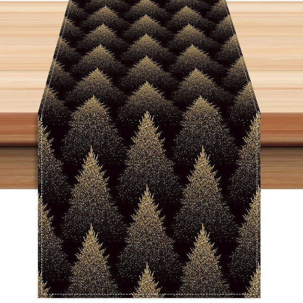 Golden Christmas Tree Printed Table Flag Winter Festival Home Living Room Dining Table Decoration Tablecloth Mat Tea Flag