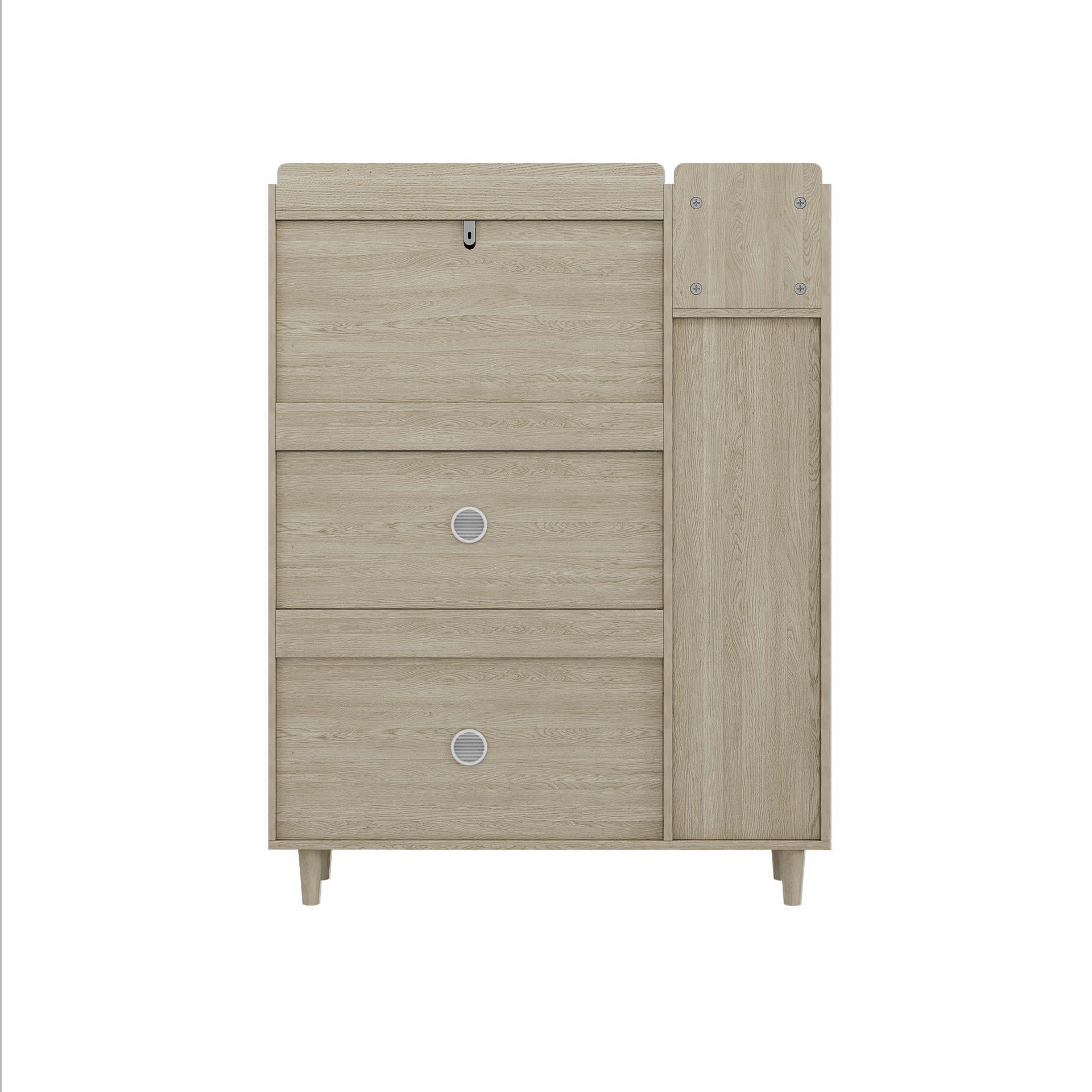 Natural Bohemian style shoe cabinet with 3 rattan flip drawers, 3 square shelves, and 1 storage drawer,  Natural