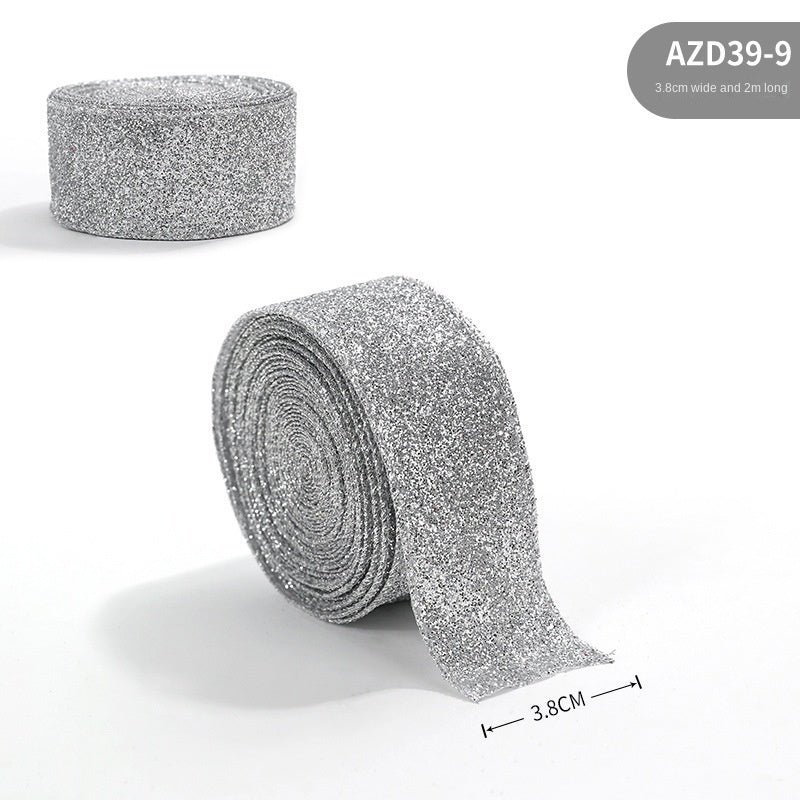 New Gold Onion Cloth Christmas Ribbon Gold Powder Decorative Bow Material Christmas Wire Edge Weaving Ribbon Decoration