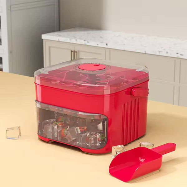 50-grid ice maker with new large capacity - household food-grade plastic double-layer ice storage barrel & ice ball mold set