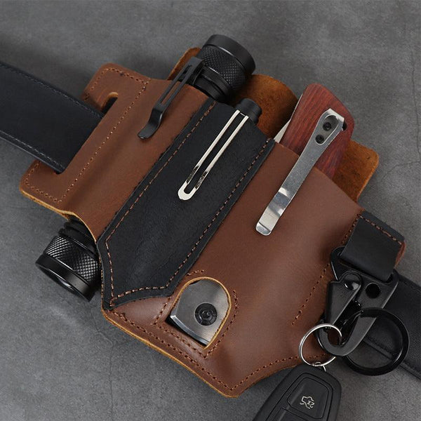 GEBWOLF New Outdoor EDC Tactical Pocket Leather Multi-Function Knife Case Portable EDC Tool Leather Case Bag