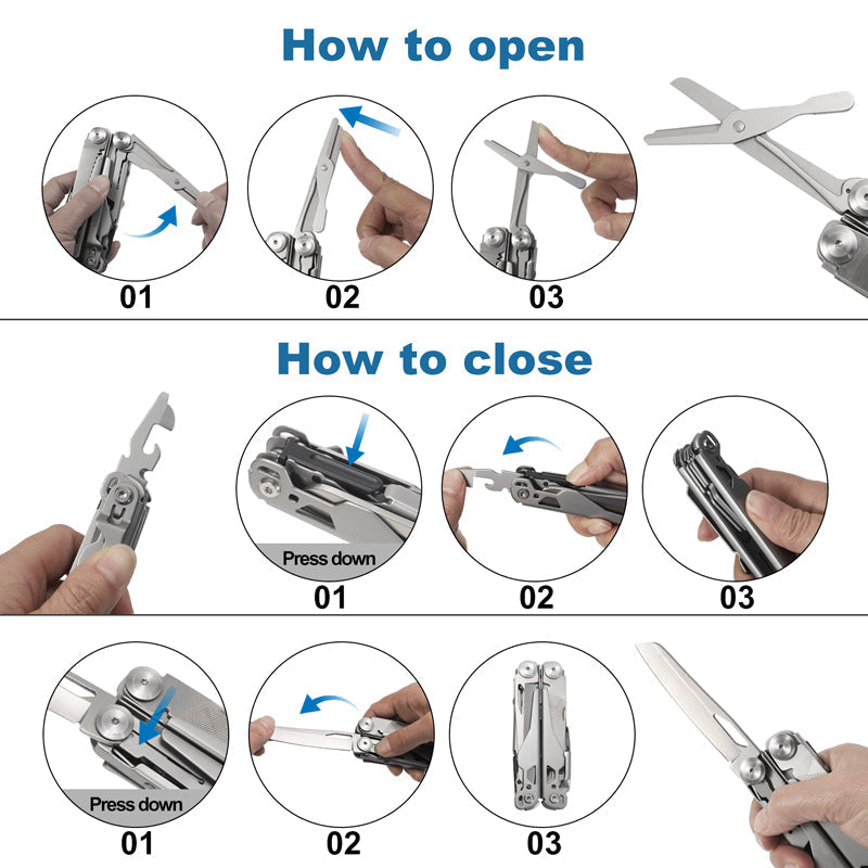 18 in 1 Silvery Outdoor Multitool Pliers Stainless Steel Folding Full Locking Combination Camping Multitool Pliers With Bits Driver Wautton Outdoor Gear