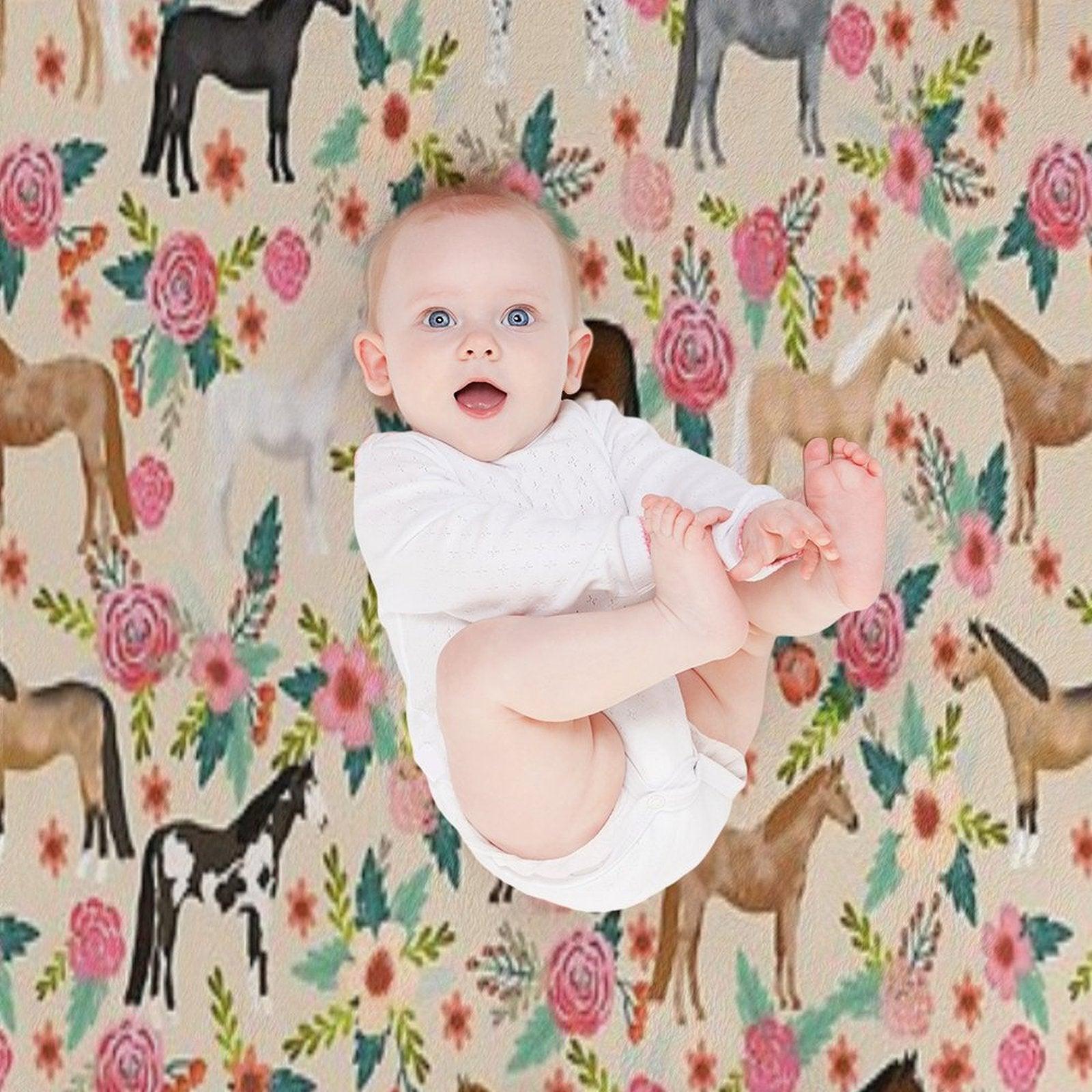 Horses Floral Horse Breeds Farm Animal Pets Throw Blanket