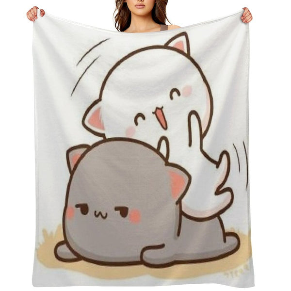 Peach Sitting on Goma - Mochi Peach Cat Machine-washable Throw Blanket