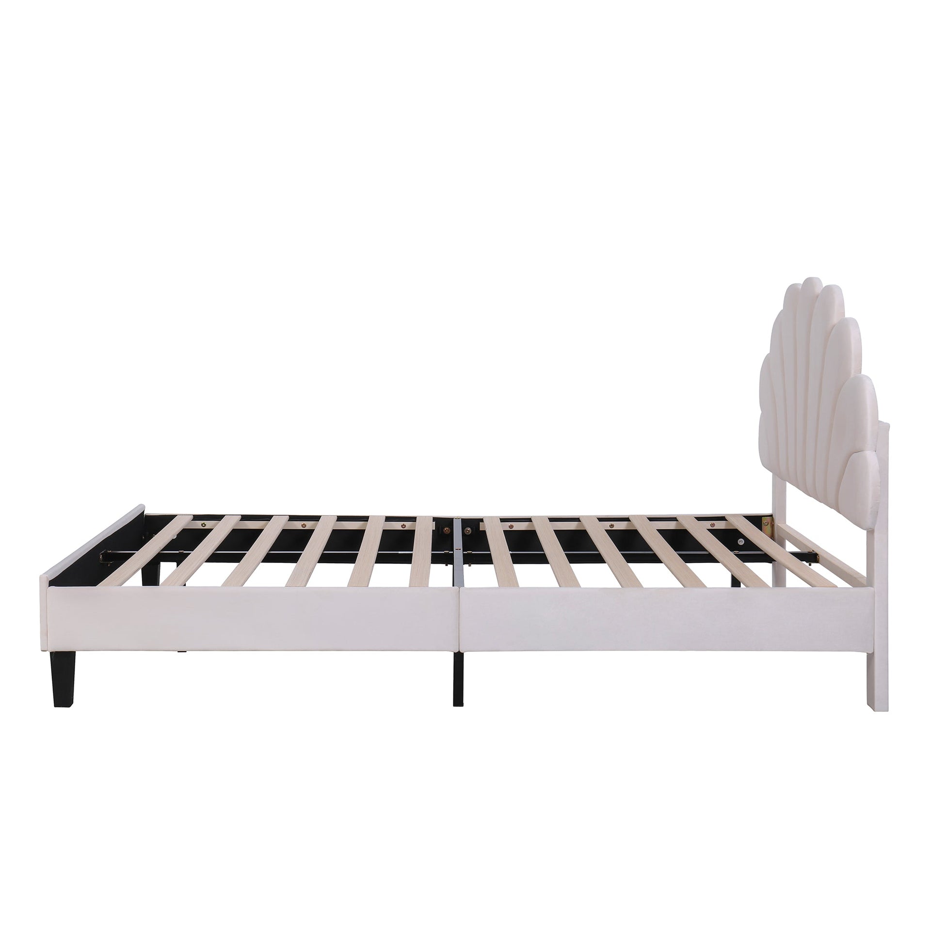 Full Size Upholstered Platform Bed with Flower Pattern Velvet Headboard