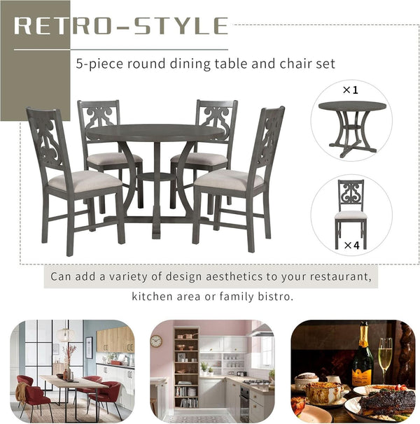 Gray Round Shaped Retro Antiqued Dining Table Curved Legs