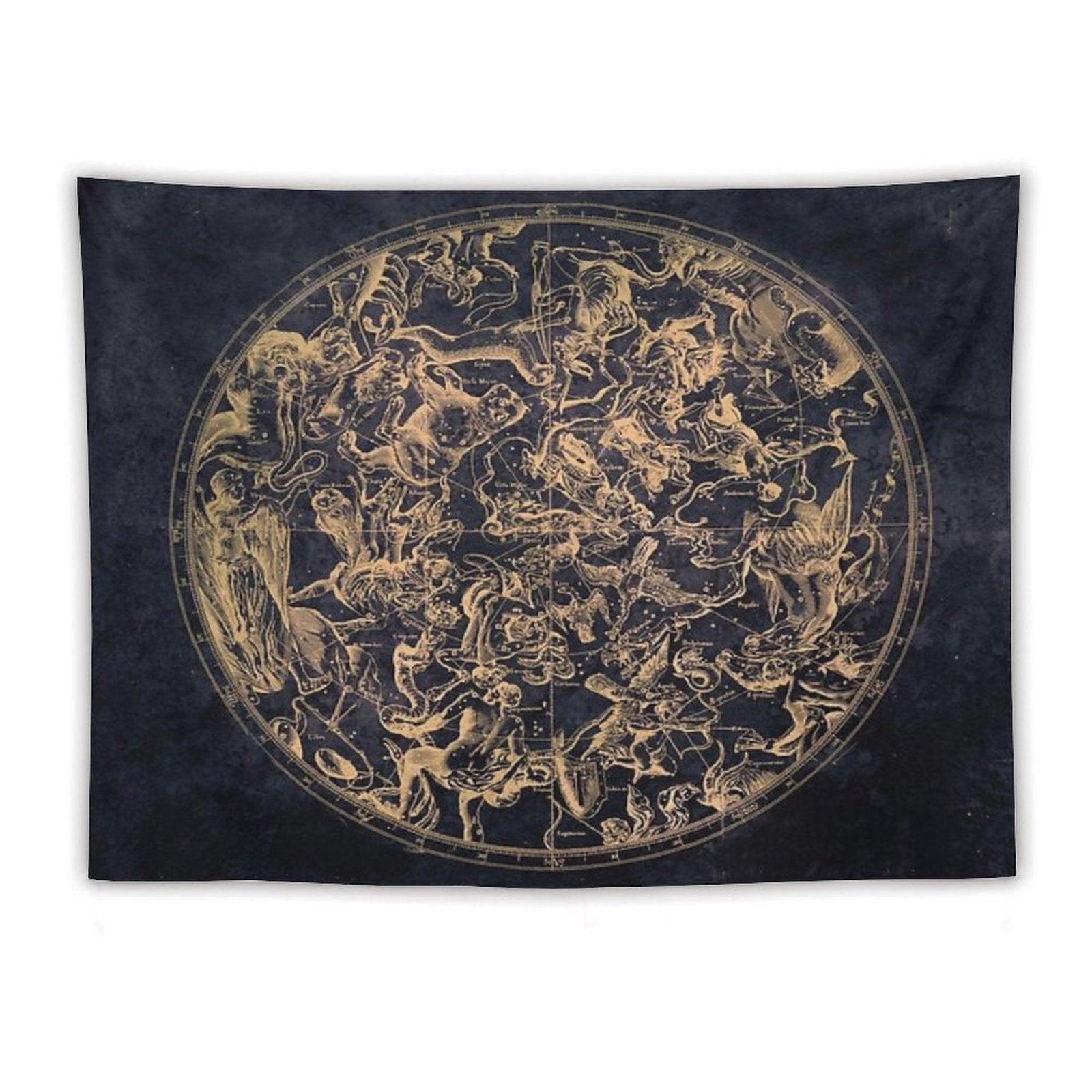 Vintage Constellations And Astrological Signs  Yellowed Ink And Cosmic Colour Tapestry
