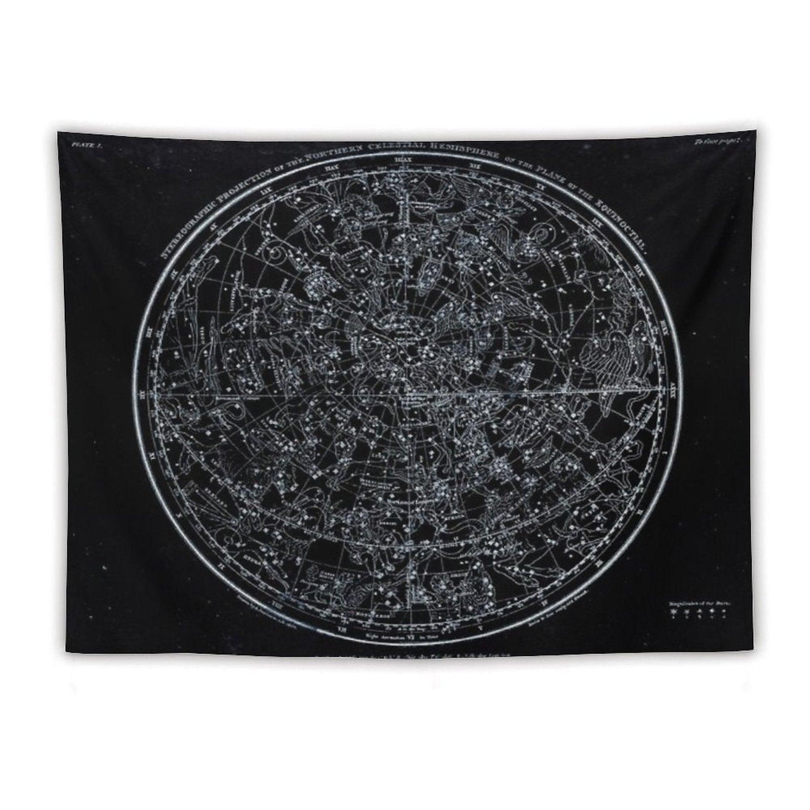 Constellations of The Northern Hemisphere  Pale Blue On Black Tapestry