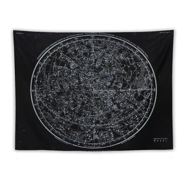 Constellations of The Northern Hemisphere  Pale Blue On Black Tapestry