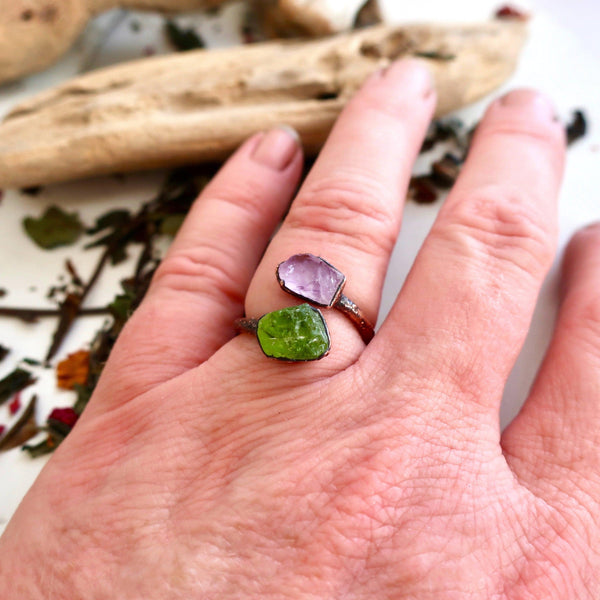 Copper Peridot Amethyst Twist Ring – Renewed Spirit | By Blackbird & Sage
