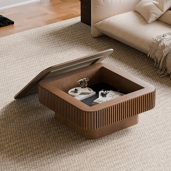 Walnut Square Modern Coffee Table with Hidden Storage