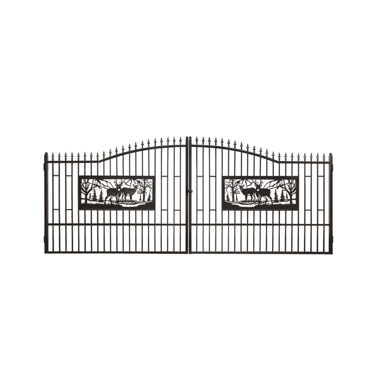 [07X20FT] Heavy-Duty Deer Motif Style Bi-Parting Galvanized Steel Driveway Entrance Gate (SAK68731)