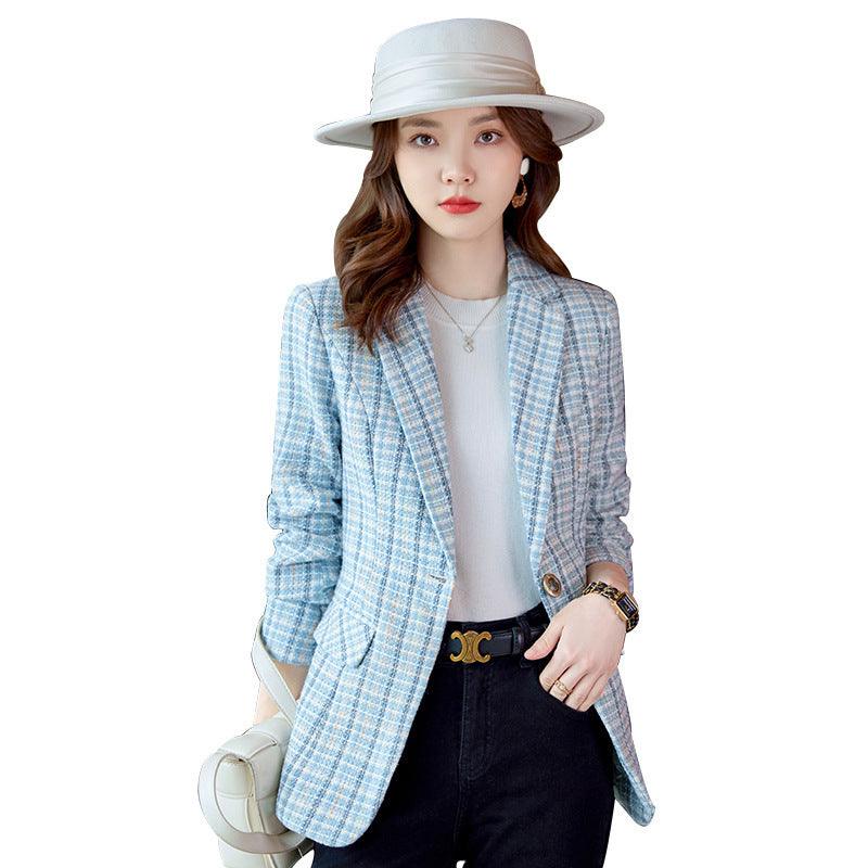Casual Plaid Autumn Western Style Women's Clothing Long Coat