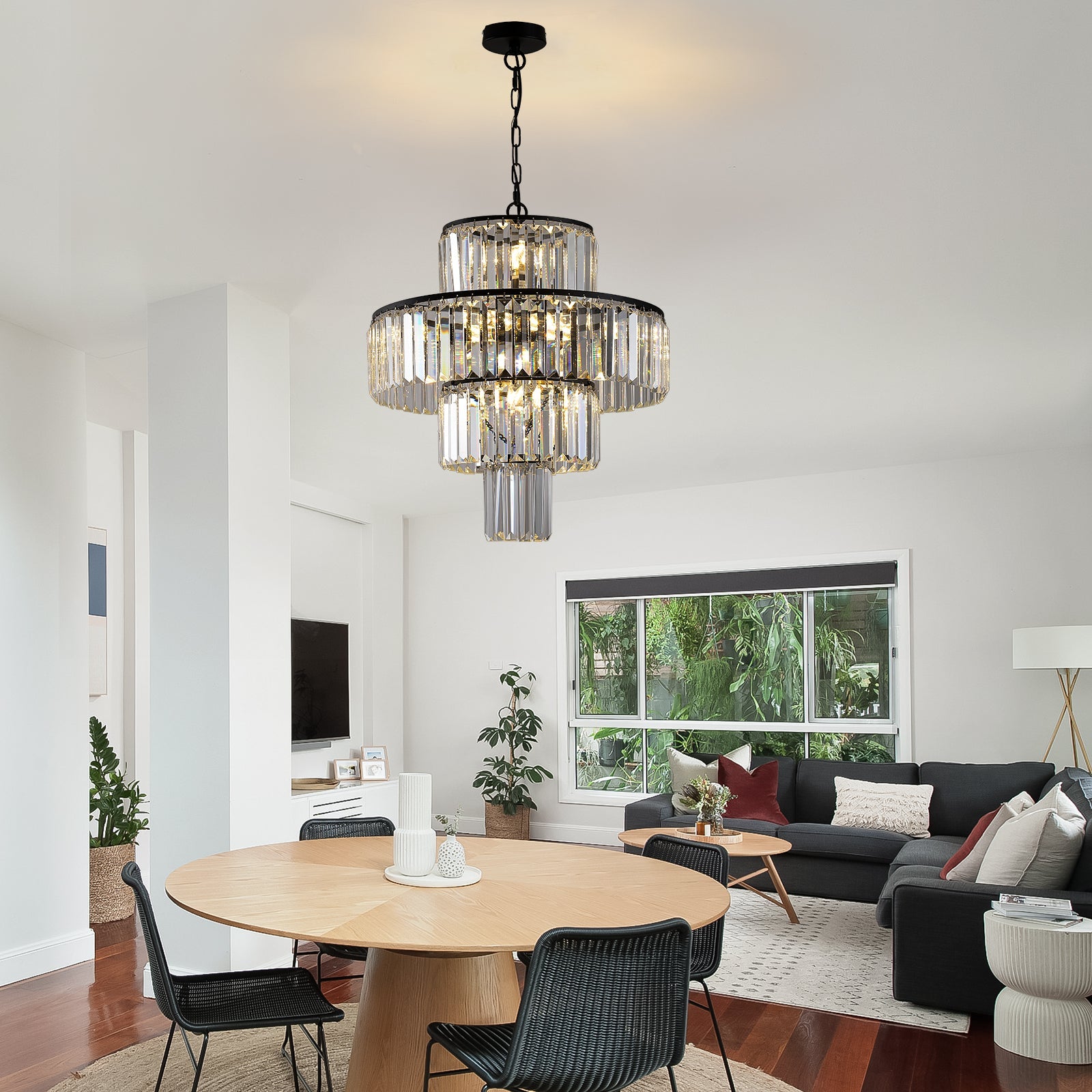 Black  Luxury Crystal Chandelier Modern Chandeliers Lights Fixture Hanging  Pendant Light Fixture for Dining Room Bedroom