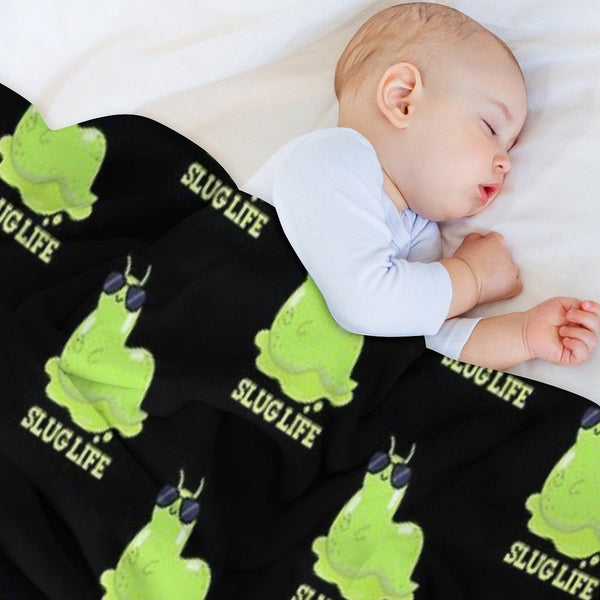 Slug Life Funny Green Slug Puns (Dark BG) Machine-washable Throw Blanket