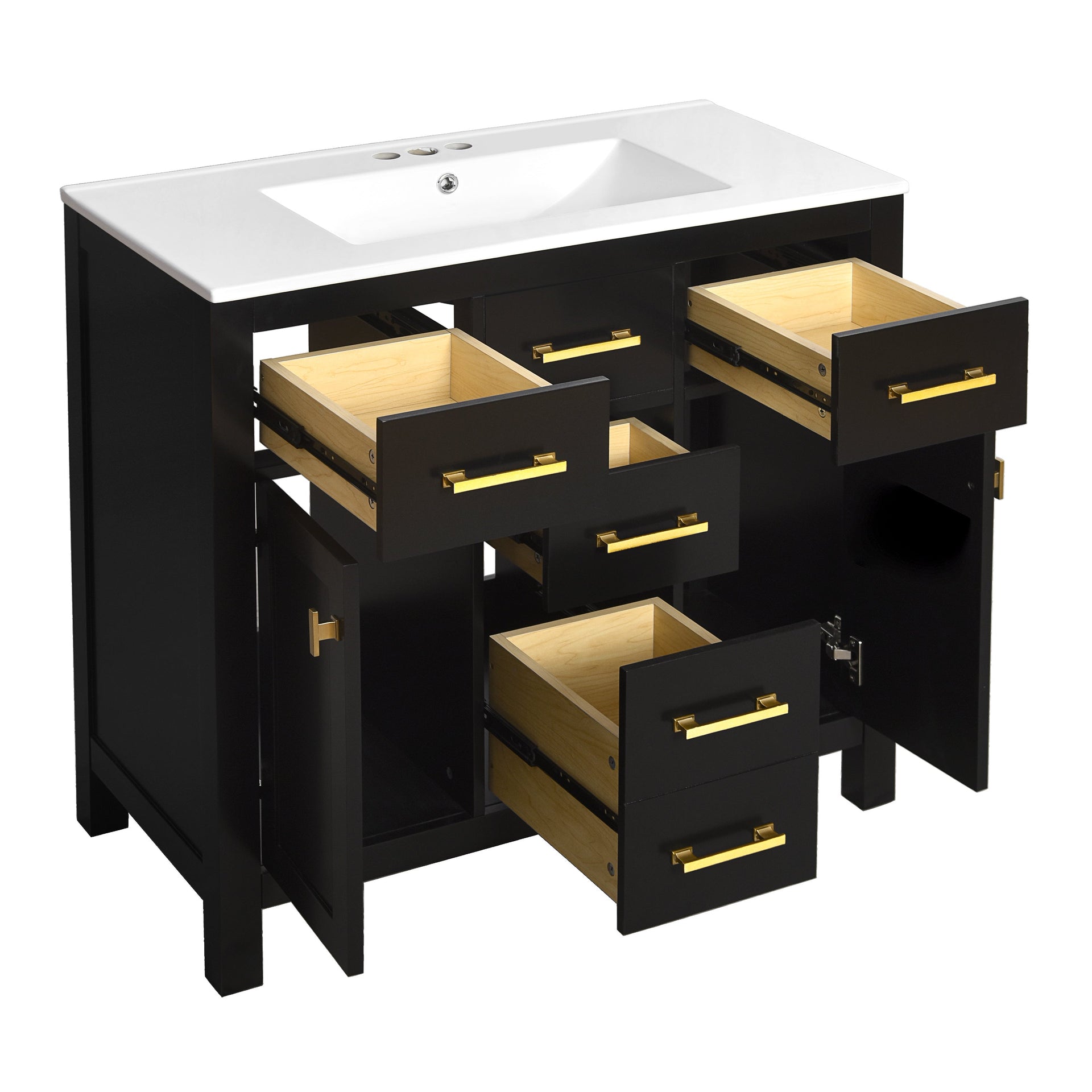 Modern Freestanding Bathroom Vanity Set with Drawers & Storage Cabinet, Solid Wood Frame