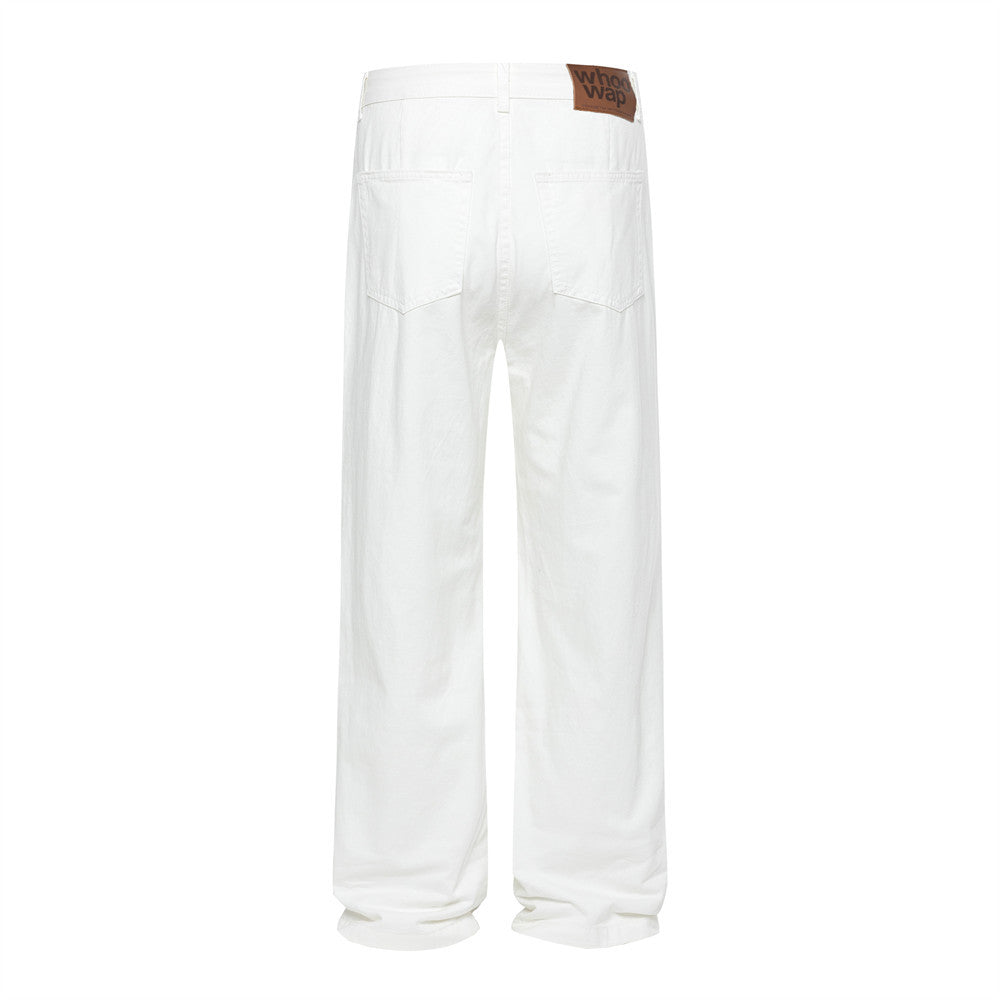 Loose Denim Pants Men's Street Trend Loose Straight Leg Trousers Pure Color Floor-Length Wide-Leg Long Pants