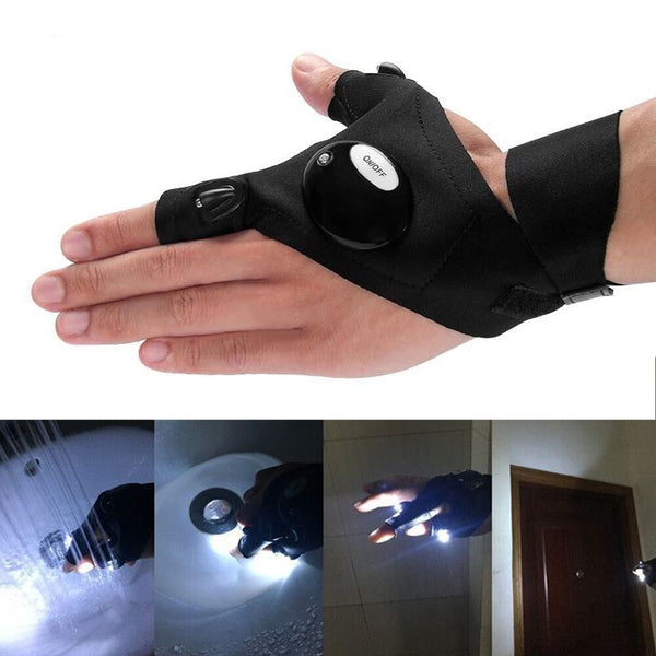 1 Pair Right and Left Multifunctional Gloves Outdoor Hiking Fingerless Gloves with LED Light Waterproof Flashlight Gloves - Gifts for You 'n Me