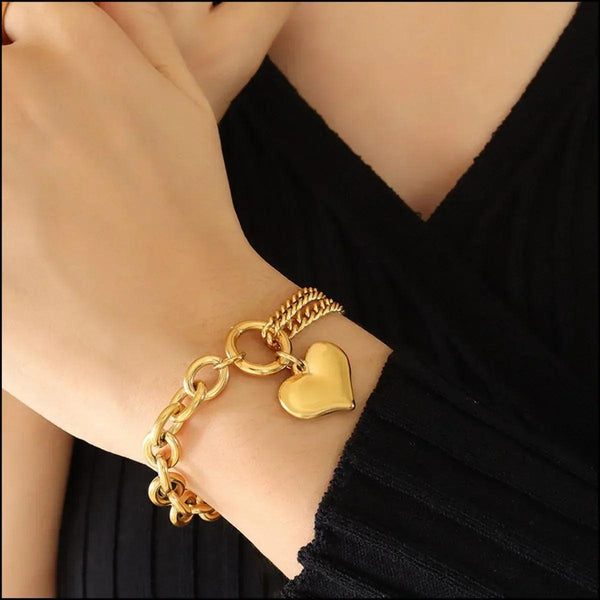 Gold Half Chunky Chain Heart Charm Bracelet - Gifts for You 'n Me