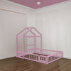 Wooden Full Size Children's Bed with Detachable Headboard and Integrated Clothes Drying Rack, Pink