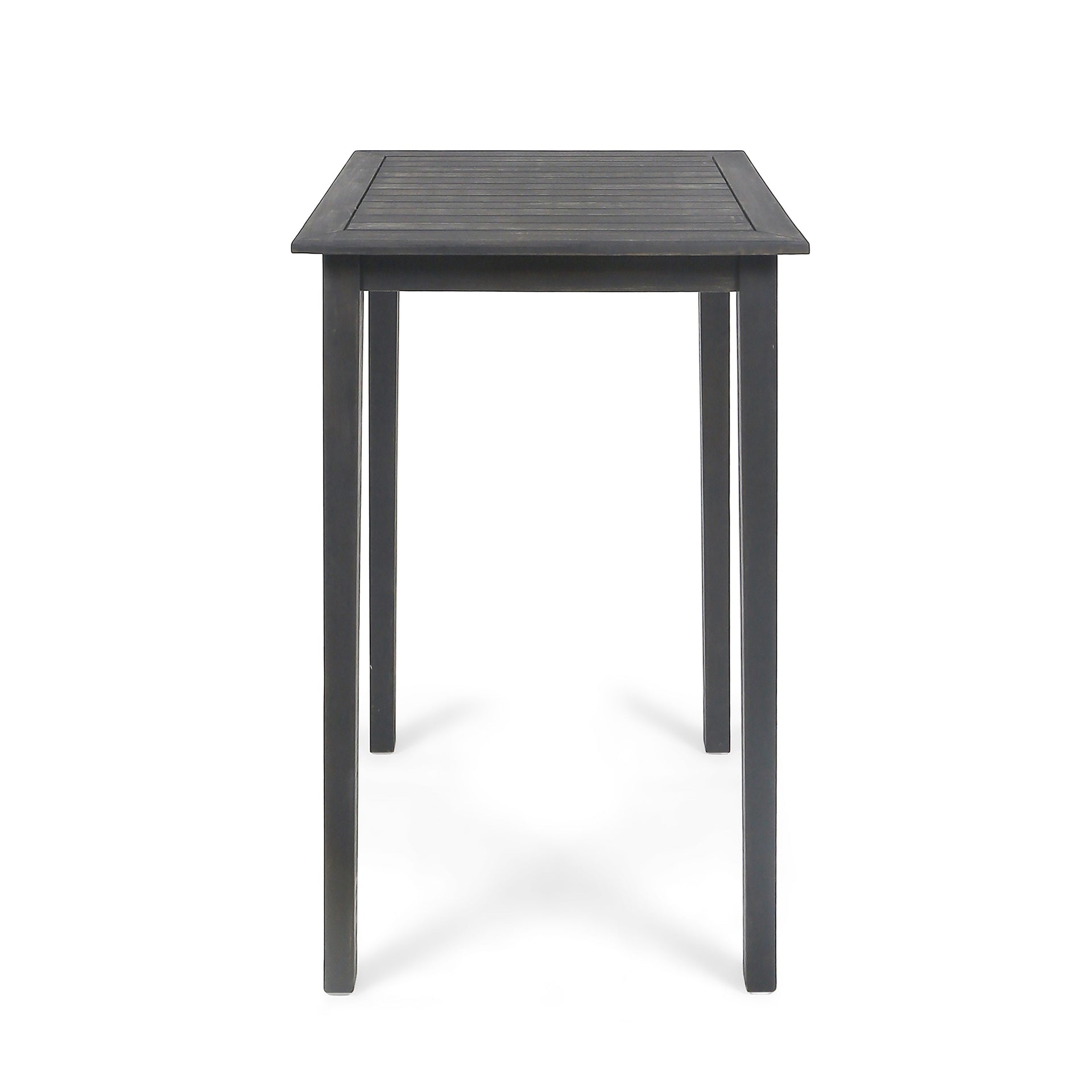 40' Outdoor Minimalist Acacia Wood Square Bar Table, Dark Gray Finish