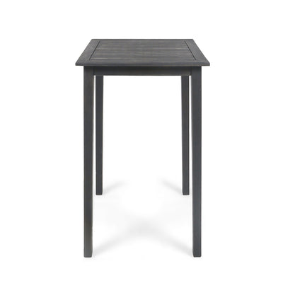 40' Outdoor Minimalist Acacia Wood Square Bar Table, Dark Gray Finish