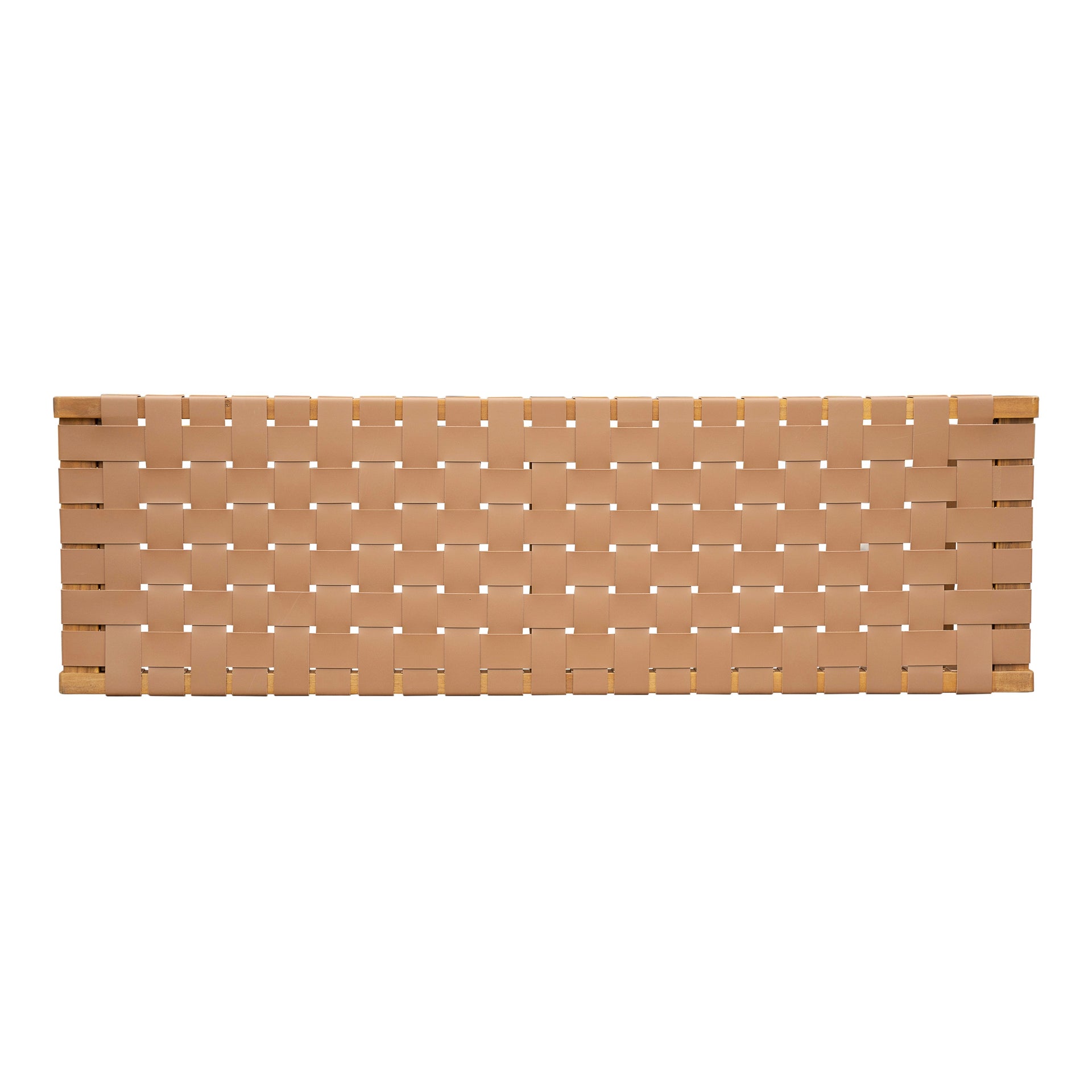 Stylish Acacia Wood Bedroom Bench with Woven PU Leather Seat