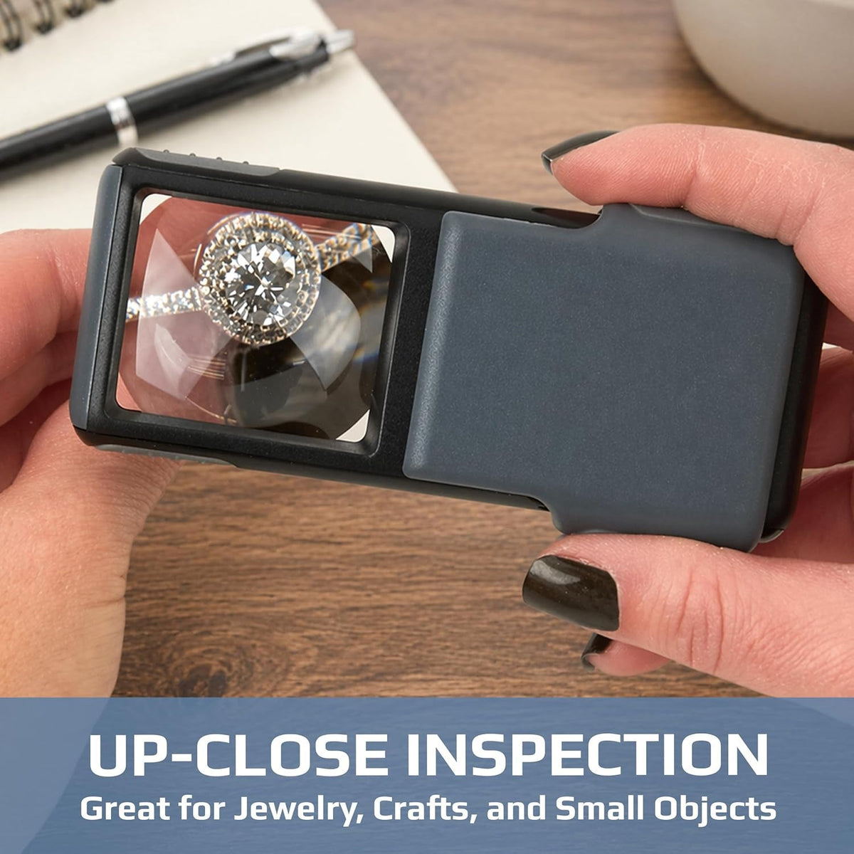 Compact 5X Magnifying Glass with Built-In LED Light & Protective Sleeve