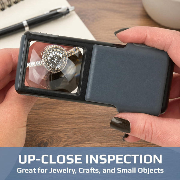 Compact 5X Magnifying Glass with Built-In LED Light & Protective Sleeve