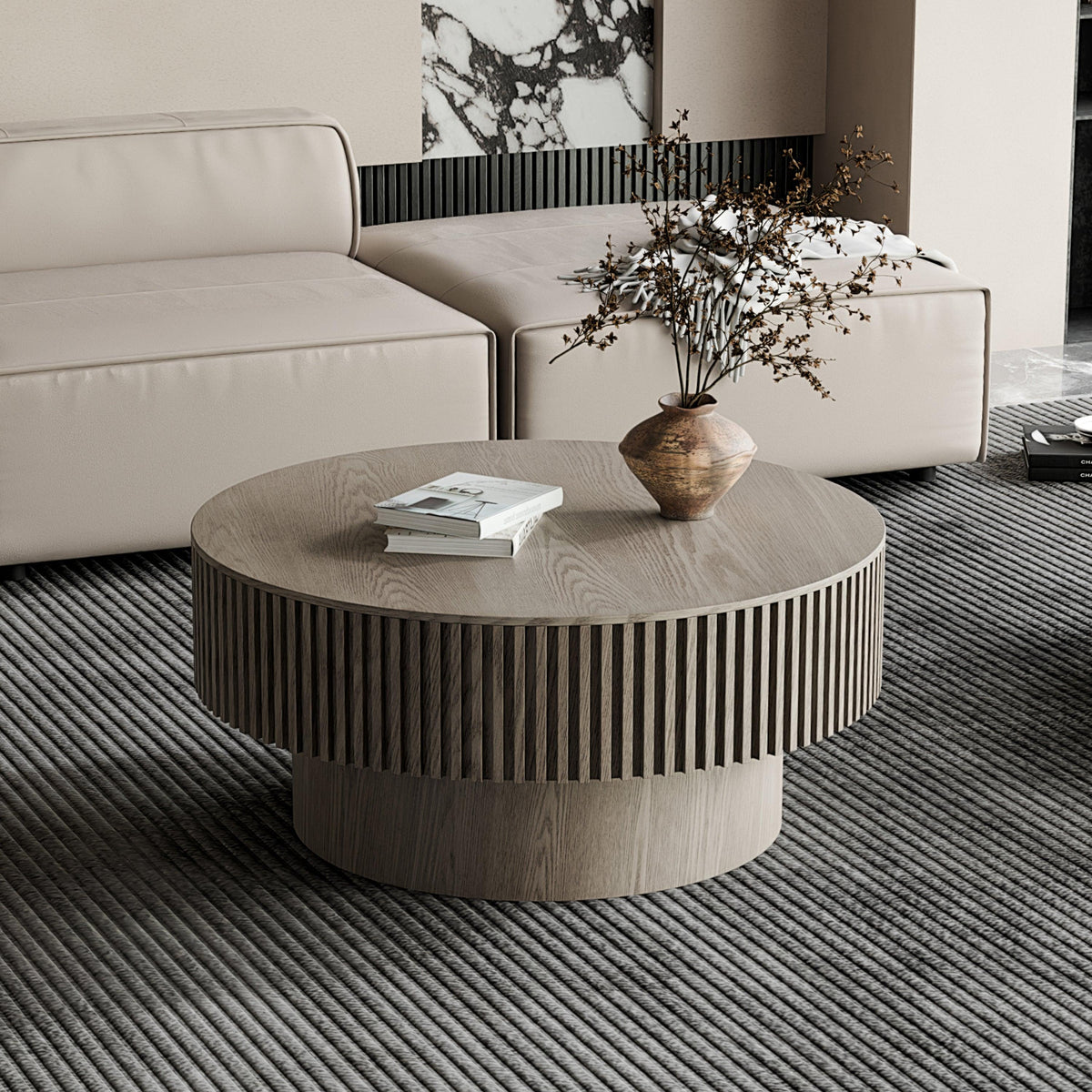 Modern Gray Round Mushroom Coffee Table with Hidden Storage