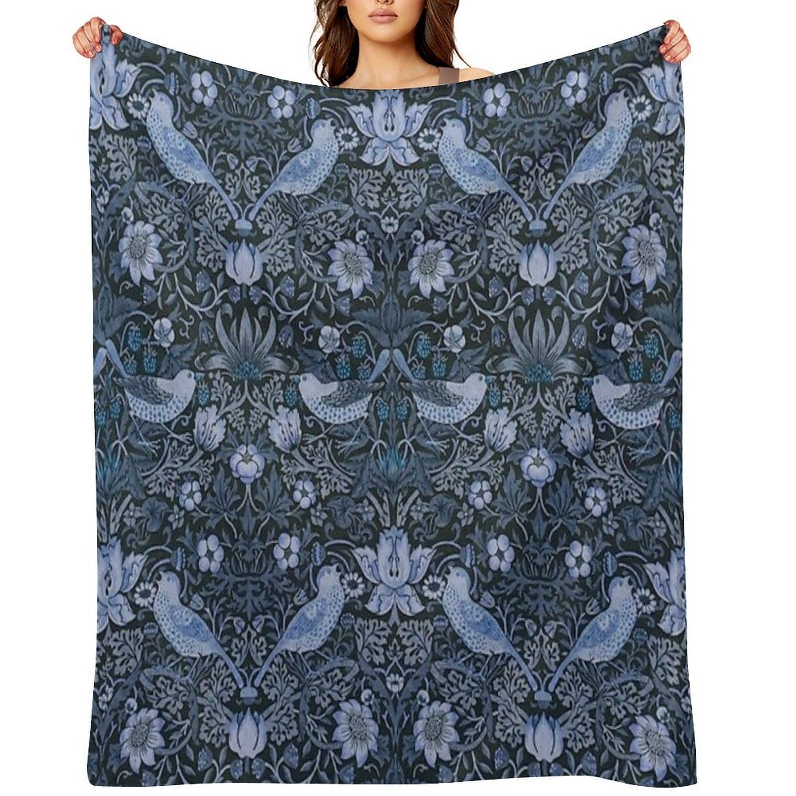 William Morris - Strawberry Thief, Blue Throw Blanket