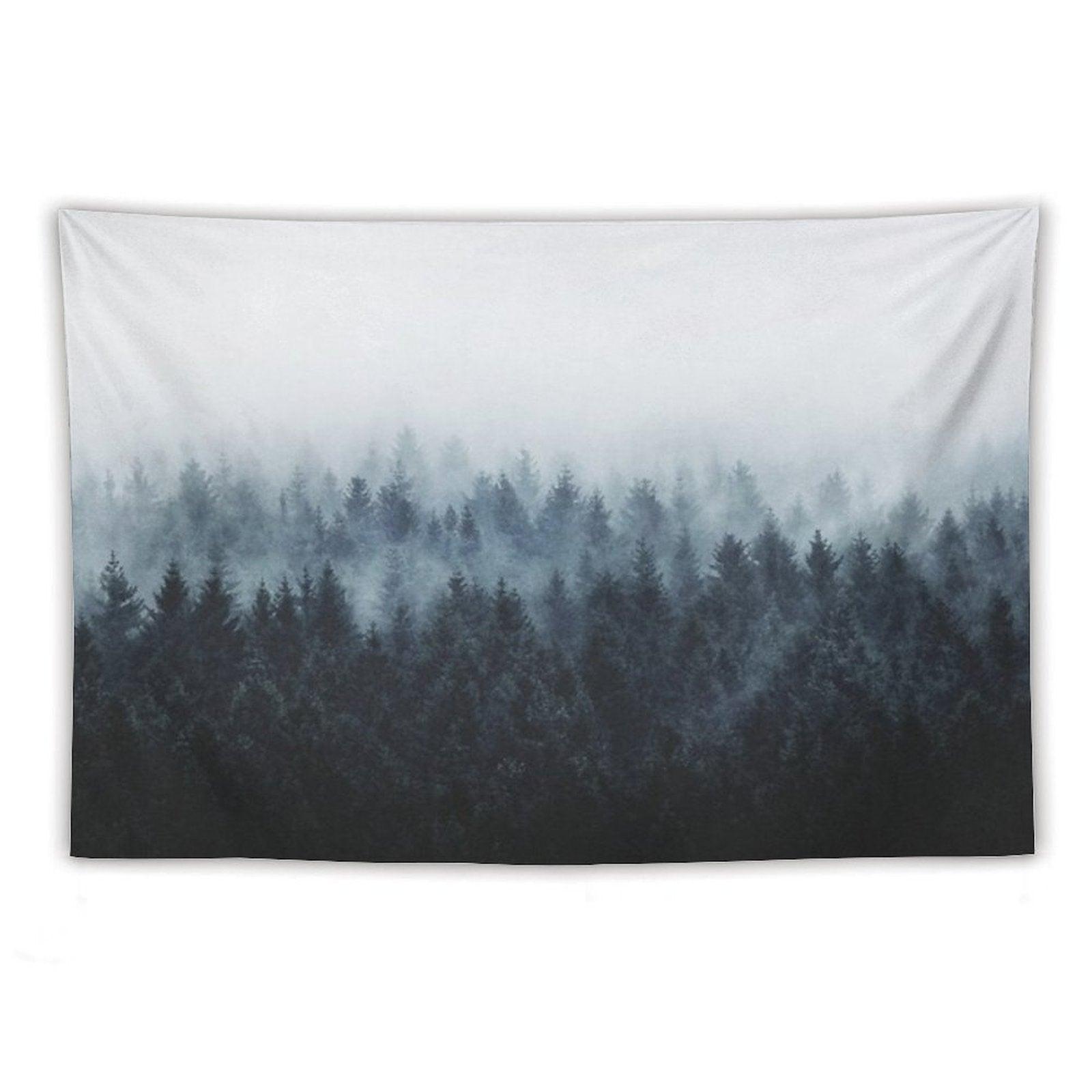 High And Low  Dark Romantasy Moody Wilderness Dream Forest With Cascadia Trees Covered In Fog Tapestry