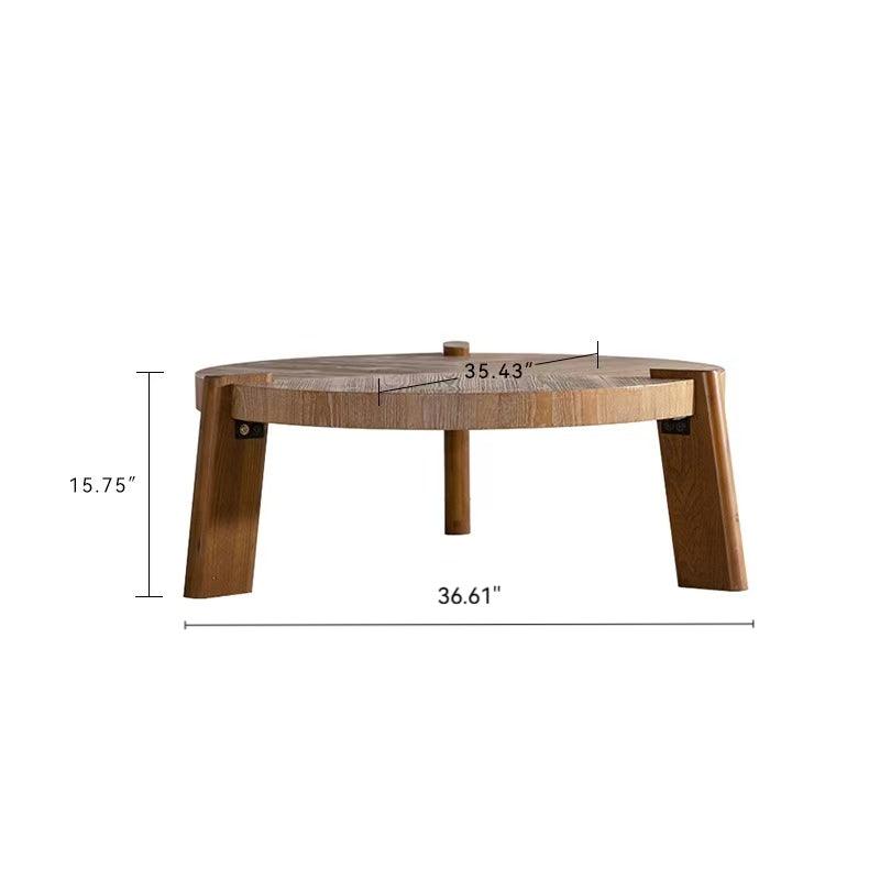 Rustic Round Wood Coffee Table with Herringbone Top