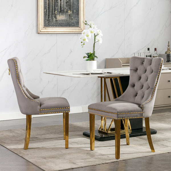 Nikki Collection Modern Tufted Solid Wood Velvet Upholstered Dining Chair with Gold Legs