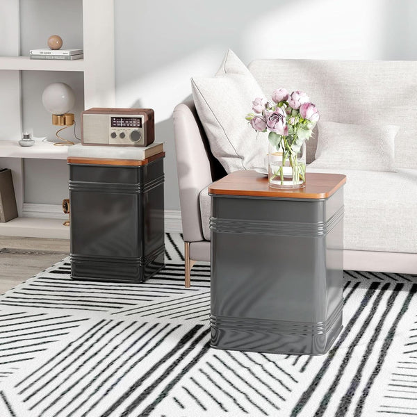 Industrial Black Storage Ottoman With Removable Lid
