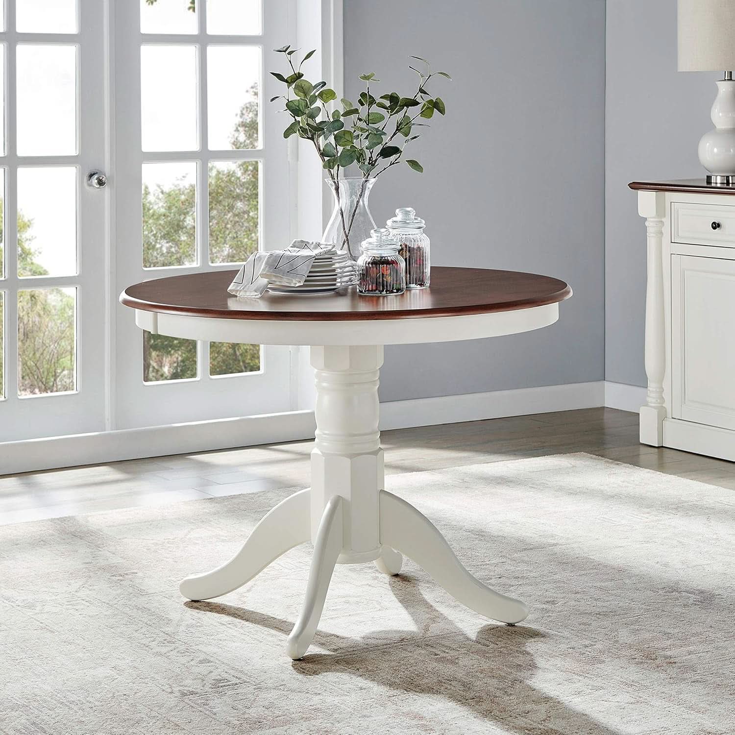 Round Dining Table Set Distressed White Five Piece Set