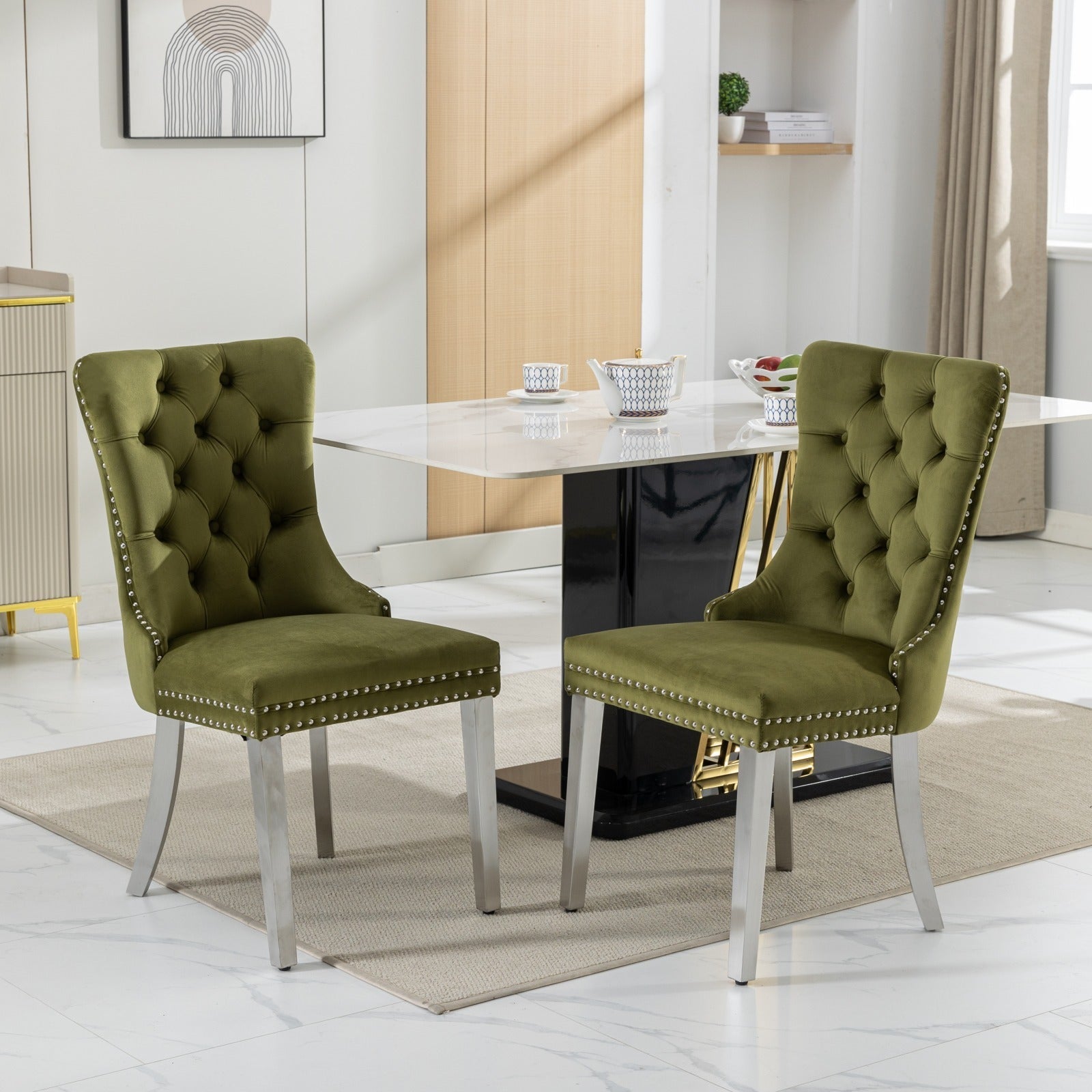 Nikki Collection Modern Tufted Solid Wood Velvet Upholstered Dining Chair with Chrome Legs