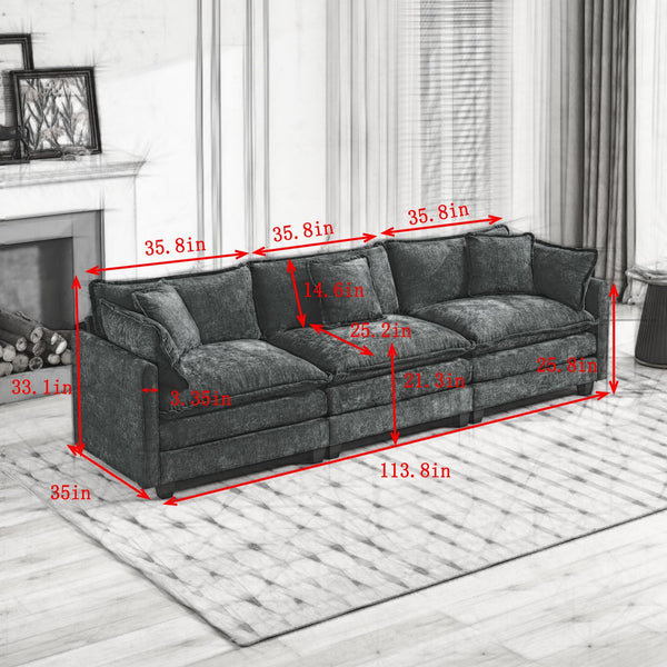 Cloud3 Seats  Sofa (Ottoman is not included)Chenille Fabric in Beige