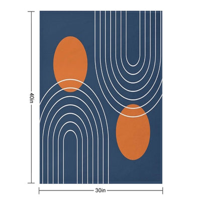 Mid Century Modern Geometric 83 in Navy Blue And Burnt Orange (Rainbow And Sun Abstraction) Shrink-resistant Throw Blanket