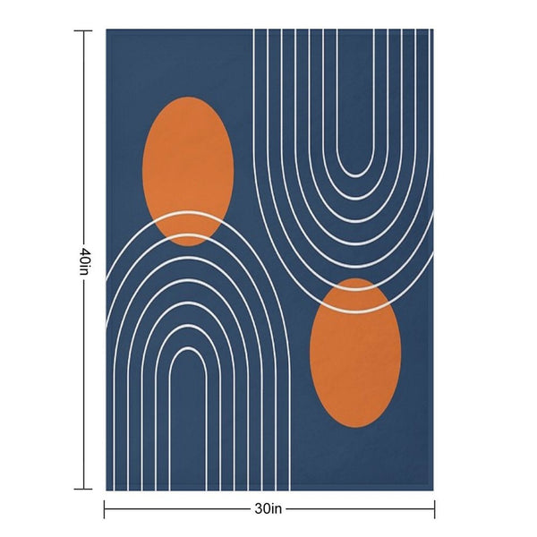 Mid Century Modern Geometric 83 in Navy Blue And Burnt Orange (Rainbow And Sun Abstraction) Shrink-resistant Throw Blanket