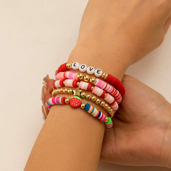 Bohemian style colorful soft ceramic elastic letter LOVE bead bracelet Bracelet